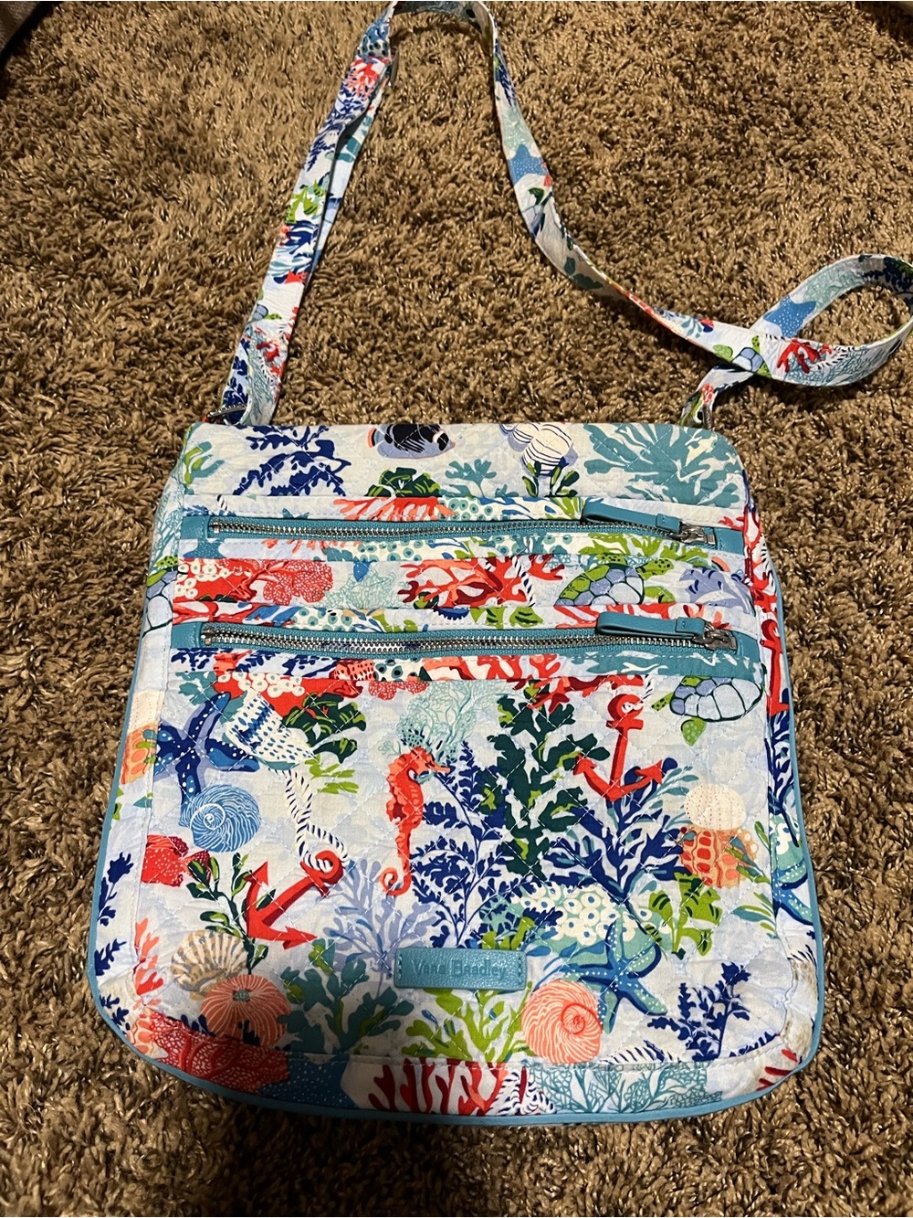 Vera Bradley Coral, Blue, Green and Cream Sea Life Crossbody